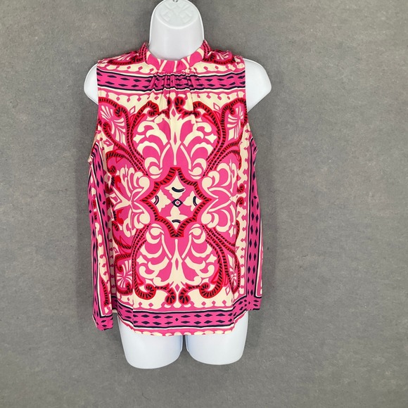 Joie Top Womens Sz M Pink Kaleidoscrope Artsy Geometric Mock Neck Blouse Office - Picture 1 of 9